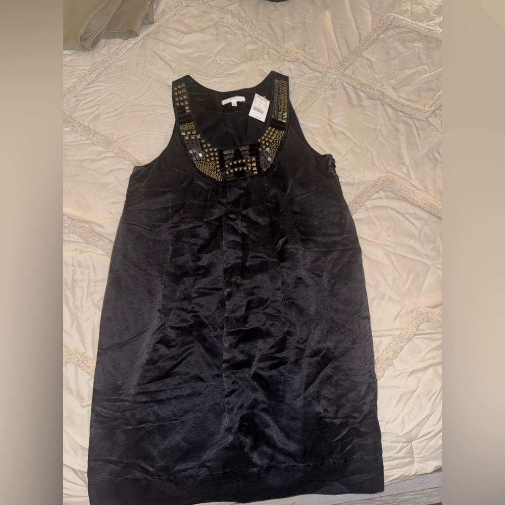 NWT Madewell Black Embellished Sleeveless Shift Dress – Beaded Neckline (Size 6)